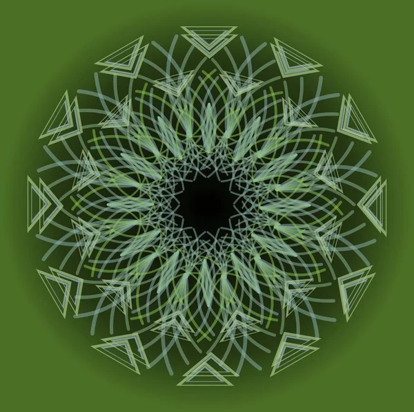 Groene cirkel mandala in de kunststijl van de optische voor de geestelijke training en meditatie — Stockvector