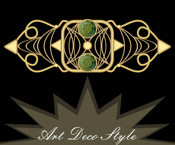 Gold Art Deco Brosche mit grünen Edelsteinen Smaragd, antikes Accessoire im viktorianischen Stil, antiquarisches Juwel — Stockvektor
