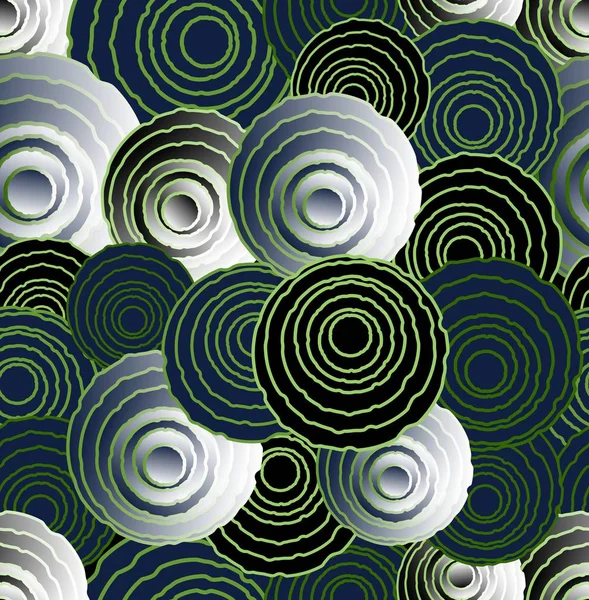 Elementi astratti cerchio irregolare in stile arte ottica, sfondo futuristico senza soluzione di continuità, illusione effetto 3d — Vettoriale Stock