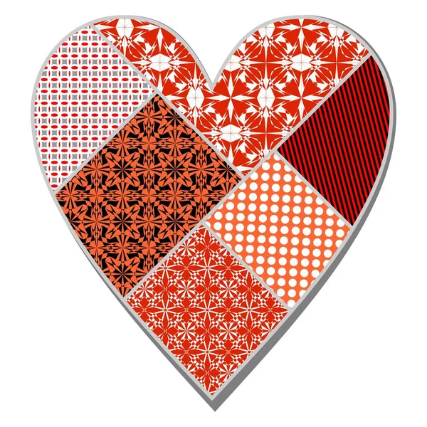 İzole kalp kırmızı renkte patchwork sanat tasarım — Stok Vektör