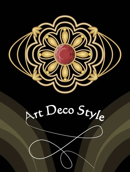 Goldfibel im Art-Deco-Stil mit rotem Rubin, antikes Accessoire im viktorianischen Stil, antiquarischer Schmuck — Stockvektor