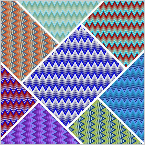 Chevron patchwork tile, multicolored design element, decorative background — Stock Vector