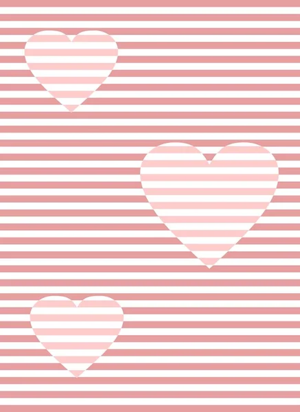 Plantilla de superposición romántica con corazones en estilo de arte óptico, color rosa tierno, fondo rayado — Vector de stock