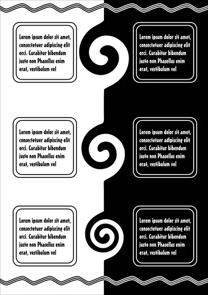 Πρότυπο εγγράφου για δύο γλώσσα κείμενο, κατακόρυφο αποτελείται φόντου σε μαύρο και άσπρο αντίστροφη σχεδίαση, πλαίσια κειμένου αριστερά και δεξιά — Διανυσματικό Αρχείο
