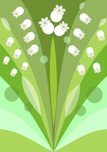 スズラン、緑の背景、美しい春の図の装飾と近代的な様式化された花背景 — ストックベクタ