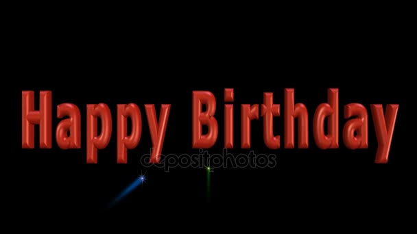Feliz aniversário de vídeo com inscrição 3d e fogos de artifício coloridos em fundo preto — Vídeo de Stock