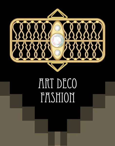 Caro broche de filigrana art deco en composición rectangular con diamantes, moda en estilo victoriano, joya de oro antiguo — Vector de stock