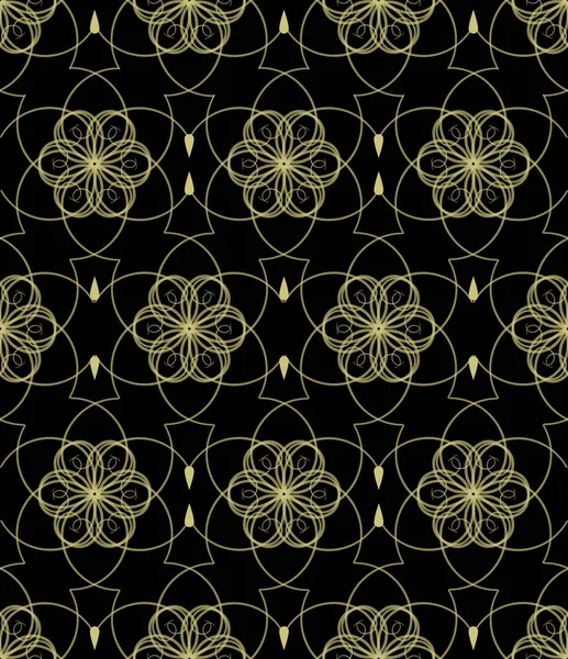 Classic gold patterns on black background, seamless patterns in damask style — Stock Vector