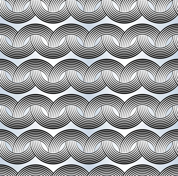Abstrakte retro abgerundete geometrische Muster, bestehend aus einzeiligem Halbkreisornament, schwarzer Linie auf Hintergrund mit leichtem Farbverlauf, nahtlose Fliese mit optischem Kunsteffekt — Stockvektor