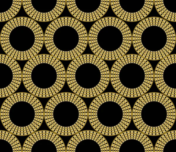 Siyah alan siyah arka plan, Şam tarzı sorunsuz süsleme, altın çember şekil 3d etkisi ile klasik altın kalıpları — Stok Vektör