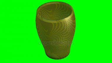3B nesneyi sanatsal cam yeşil ekranda dönen altın doku ile dekore edilmiş