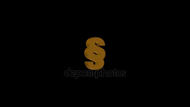 Paragraph 3d symbol animation, golden paragraph on black background, moving golden abstract horizontal strips, blurry light — Stock Video