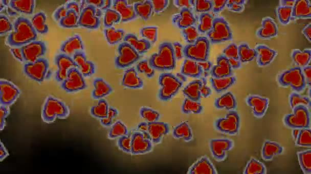 Χαριτωμένο καρδιά σωματίδια άγρια που φέρουν στη φωτιά σε μαύρο φόντο, άνευ ραφής βίντεο animation — Αρχείο Βίντεο