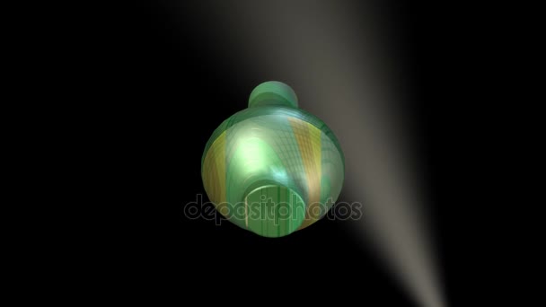 3d object artistically decorated glass with golden and green texture rotating on black background with blurry lightning — Stock Video
