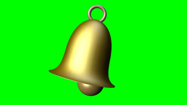 Cute small brass or golden bell in motion, Christmas symbol, fairy tale element, seaamless loopable video on green screen — Stock Video