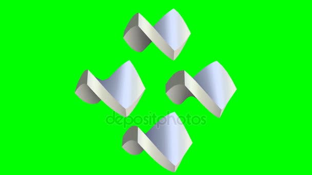 Απλά στοιχείο λογότυπο, κινούμενο μεταλλικό ασημί hexagone κύλιση σε ένα σχήμα όπως βιδών ή άξονα, κινούμενα σχέδια σε πράσινη οθόνη, techno θέμα, πράσινη οθόνη — Αρχείο Βίντεο