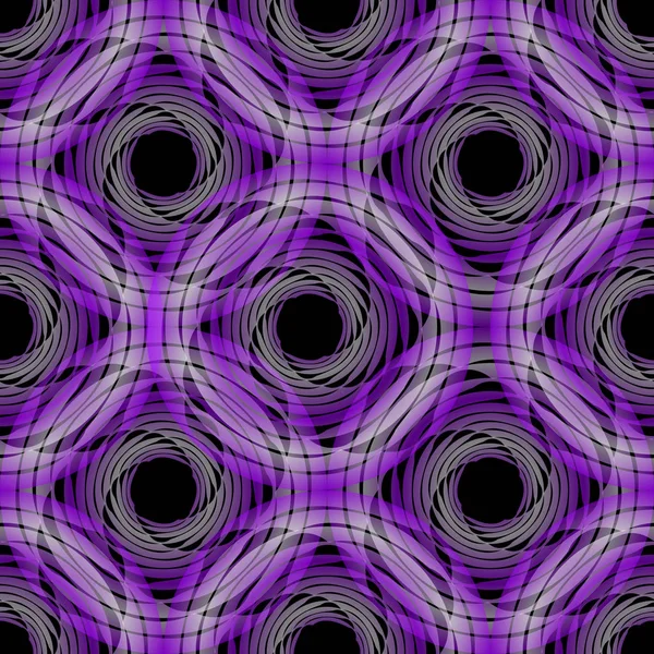 Fond sans couture violet avec des formes de cercle se chevauchant sur fond noir , — Image vectorielle