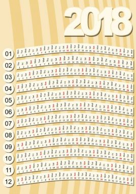 Sıradışı tasarım basit dikey takvim. Retro bej backgrtound, yatay çizgiler, ayda şirket tanıtımı için yer ile minimalist tasarımı