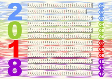 Sıradışı tasarım basit takviminde. Ay içinde yatay çizgiler, arka plan yıl ve ay numarası renkli minimalist grafik desenleri ile çözüldü