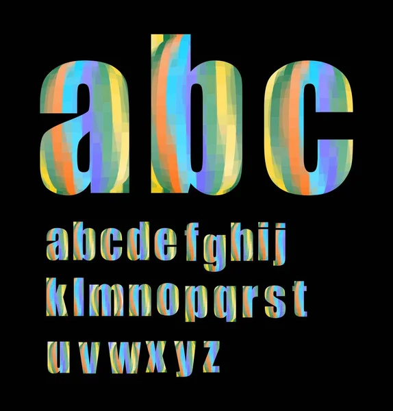Alfabeto grunge minúsculo Pixel en colores pastel suaves — Vector de stock