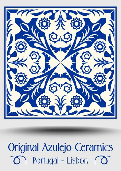 Carreaux de céramique vintage au design azulejo avec motifs bleus sur fond blanc, poterie traditionnelle espagnole et portugaise — Image vectorielle