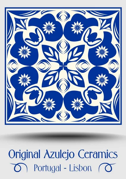 Vintage ceramiektegel in azulejo design met blauwe patronen op een witte achtergrond, Spanje en Portugal pottenbakken — Stockvector