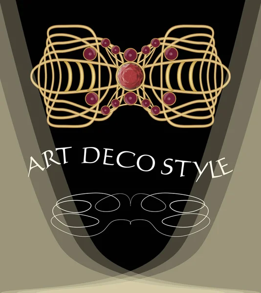 Lujoso broche art deco con gemas rojas rubí o granate, moda en estilo victoriano, joya antigua — Vector de stock