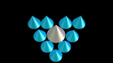 mavi ve beyaz koni grup alana, siyah arka plan hareketli 3D üçgen logo oluşan.