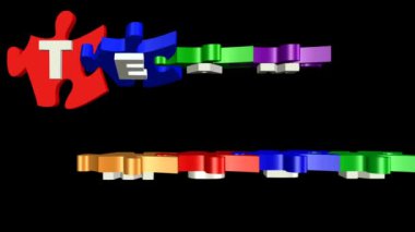 yazıt takım çalışması ile 3D puzzle parçaları. Bulmacalar farklı renklerde yavaş yavaş yatay dikey çevirmek