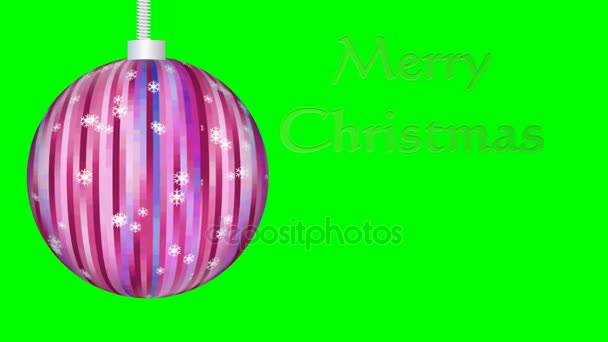 Merry Christmas animation, xmas ball med snöflingor, gyllene inskrift, grön skärm. Corporate jul gratulationen. — Stockvideo