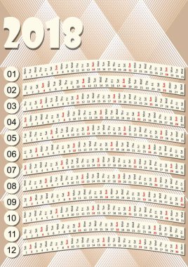 Sıradışı tasarım basit dikey takvim. Ay içinde yatay çizgili, şirket tanıtımı için yer ile minimalist tasarımı