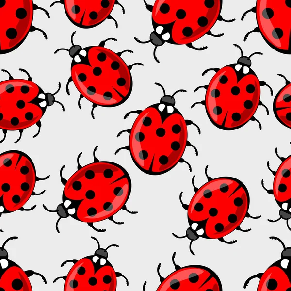 Coccinella carina su sfondo bianco. Vettore coccinella senza soluzione di continuità sfondo con simpatici scarafaggi rossi con sette punti sulla sua custodia ala. Bellissimo design tessile . — Vettoriale Stock