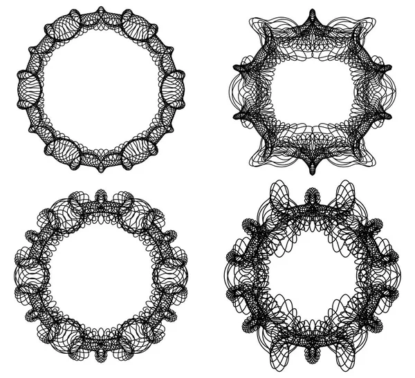 Éléments sécurisés Guilloche. cadre cercle abstrait réglé dans la conception de ligne noire, éléments de conception bouclés filigrane — Image vectorielle