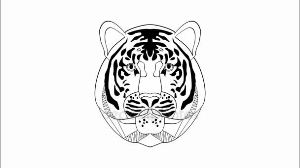 Esto es poder, animación con cabeza de tigre en dibujo monocromo, banner publicitario para la industria, producción de energía, industria automotriz, producción de bebidas energéticas — Vídeos de Stock