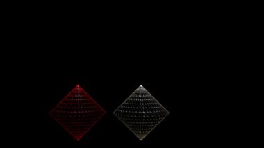 3D video siyah arka plan üzerine tel çerçeve tasarımı, kırmızı ve gümüş koni koniler ile. Soyut Intro film