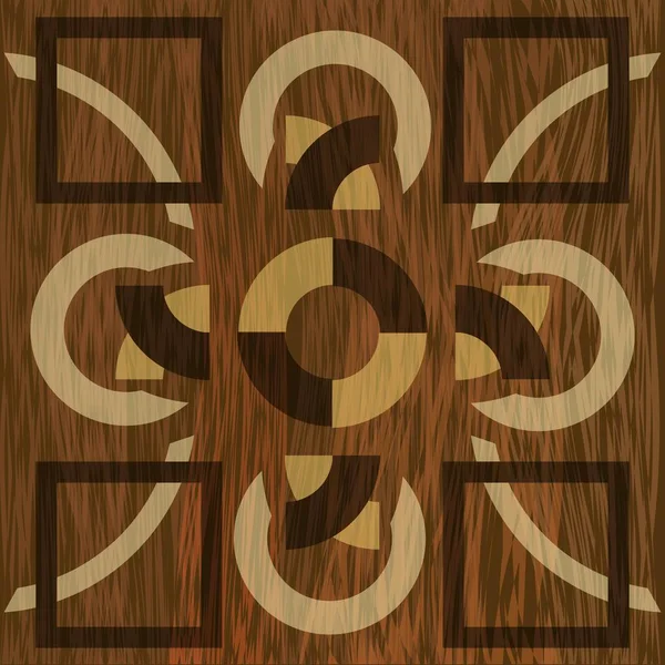 Dřevěné intarzie, světlého a tmavého dřeva vzory. Dýha dekorativní geometrický ornament. Dřevěné umění dekorace šablona. — Stockový vektor