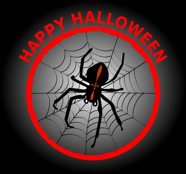 Cadılar Bayramı afiş sevimli siyah örümcek crusader örümcek ağı ile. Siyah, kırmızı ve beyaz etkileyici kombinasyonu,