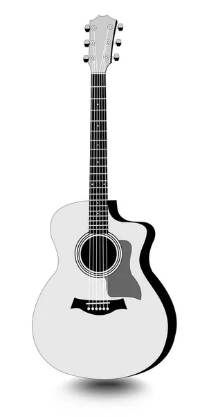 Guitarra aislado dibujo monocromo con sombra sobre fondo blanco — Archivo Imágenes Vectoriales