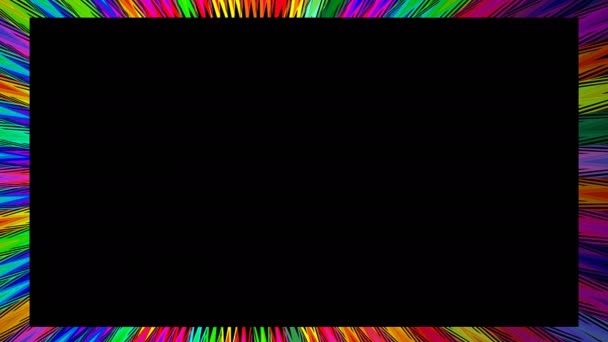 Marco de vídeo animado con rayos de colores arco iris sobre fondo negro. Frontera significativa psicodélica . — Vídeos de Stock
