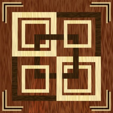 Wooden square inlay, light and dark wood patterns. Wooden art decoration template. Veneer textured geometric ornament. clipart
