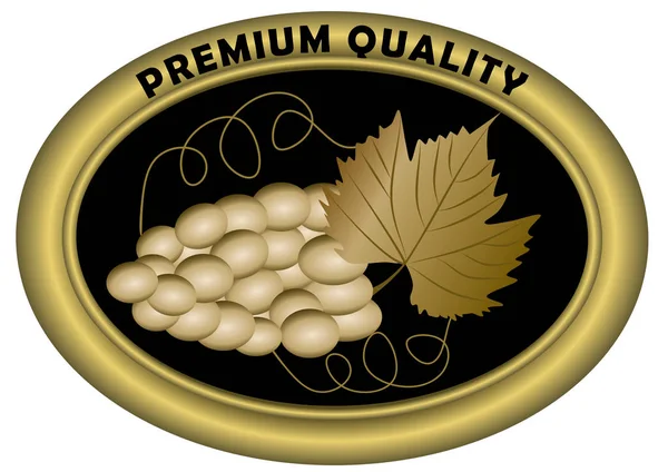 Luxurious wine etiquette premium quality. Golden grape with leaf in oval shape. Luxury product label — Stock Vector