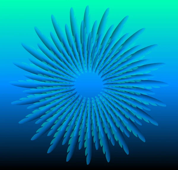 3D optische illusie, blauwe bloem vorm op blauwe en groene achtergrond met kleurovergang. Decoratieve tegel in optische kunststijl — Stockvector