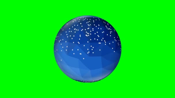 Sfera di vetro blu astratto con fiocchi di neve, ruotando lentamente a destra ea sinistra, animazione 3d sullo schermo verde — Video Stock