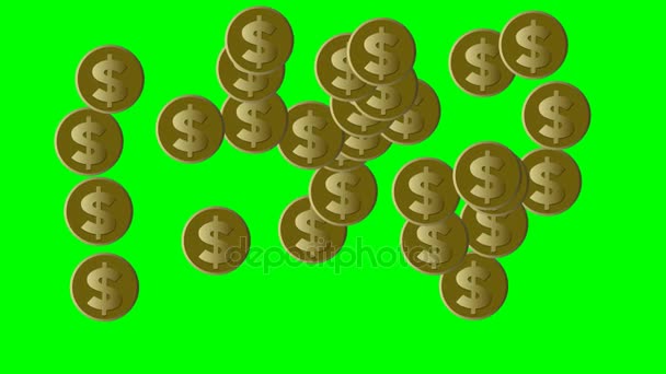 Gold coins with US dollar symbol moving on green screen, loop animation with financial business theme — Stock Video