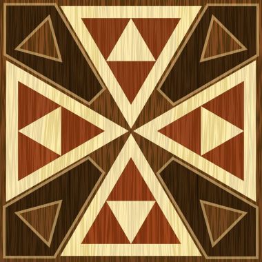 Wooden inlay, light and dark triangle patterns. Veneer textured antique geometric ornament. Wooden art decoration template. clipart