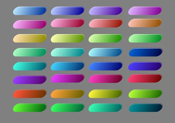 Conjunto de elegantes botones en blanco con efecto de resaltado en colores vivos. Elementos de navegación web, colección de botones rectángulo 3d . — Archivo Imágenes Vectoriales
