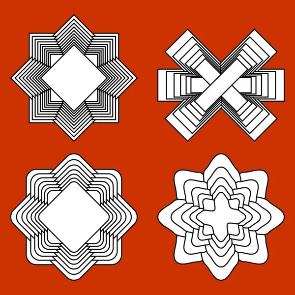 Logo monochromatyczne z efektu przestrzennego, 3d kształty geometryczne, zestaw czterech pojedynczych elementów — Wektor stockowy