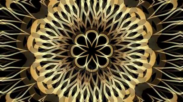Movendo ornamento roseta dourada com efeito de transição no fundo preto. Elegante fundo de vídeo — Vídeo de Stock
