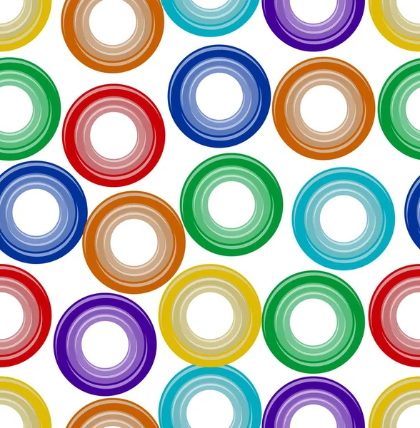Fondo sin costuras con formas de círculo en relieve de plástico arco iris en blanco — Vector de stock