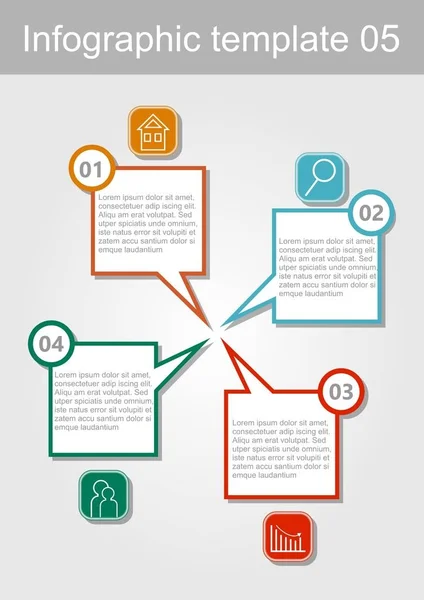 Plantilla de visualización infográfica, vector abstracto con iconos y espacio de copia, cuatro elementos multicolores disponibles — Archivo Imágenes Vectoriales